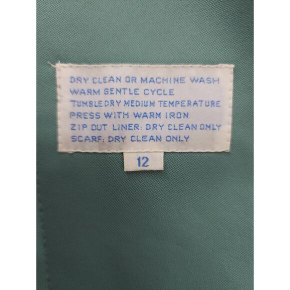 Vintage AstorOne Woven Polyester Belted Trench Coat Size 12 Green Zip Out Liner - Picture 6 of 10